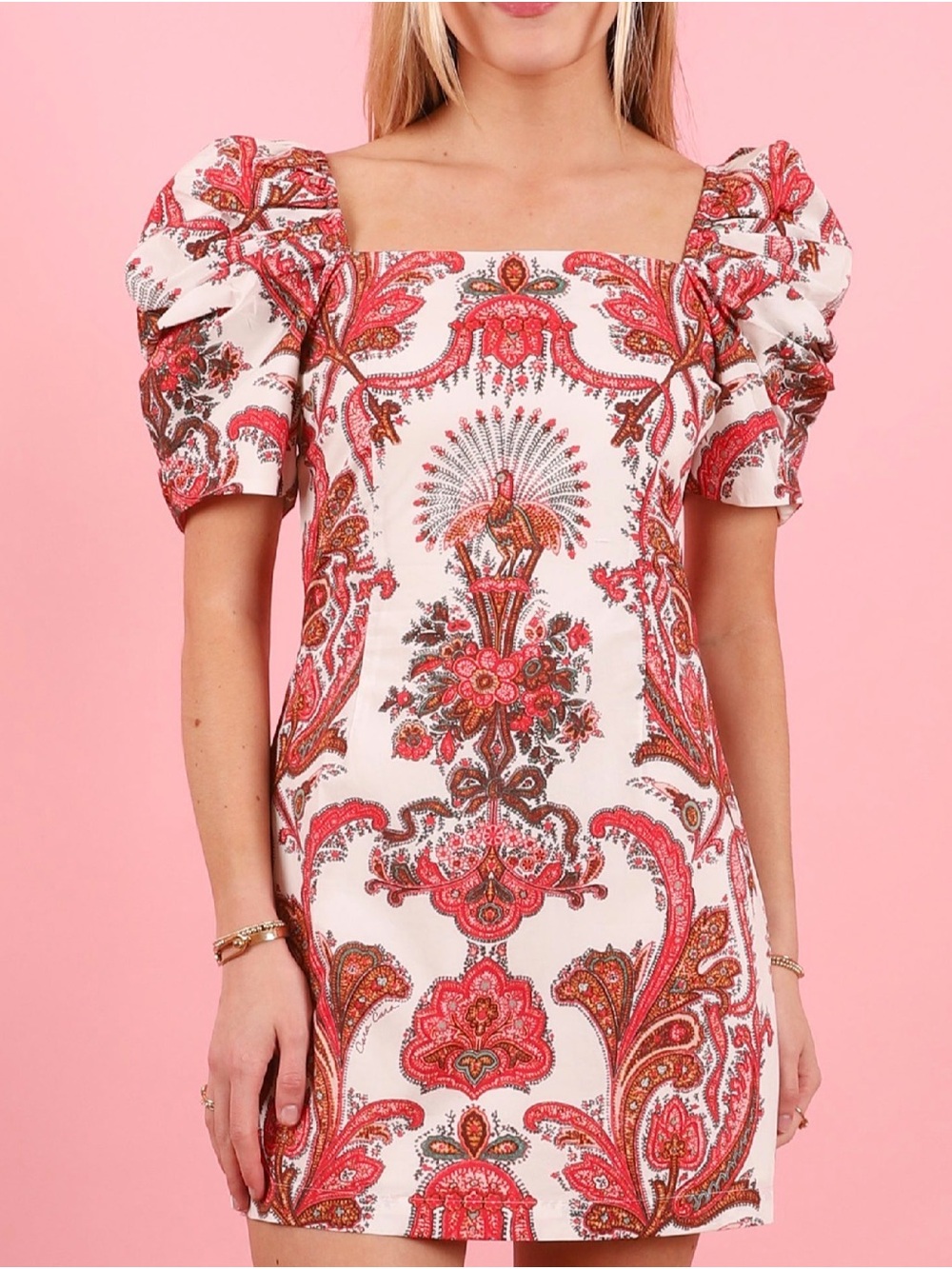 Cara Cara Pink Paisley Puff-Sleeve Mini Dress